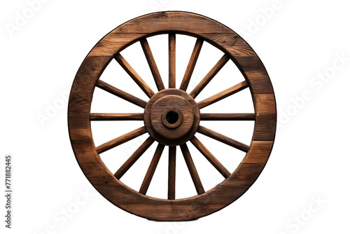 Rustic elegance: isolated antique wooden wheel. Isolated On Transparent Background OR PNG OR White Background.