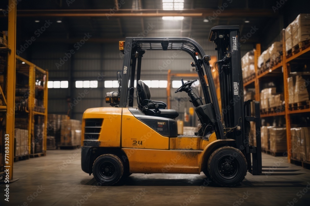 forklift lifting in industrial factory warehouse