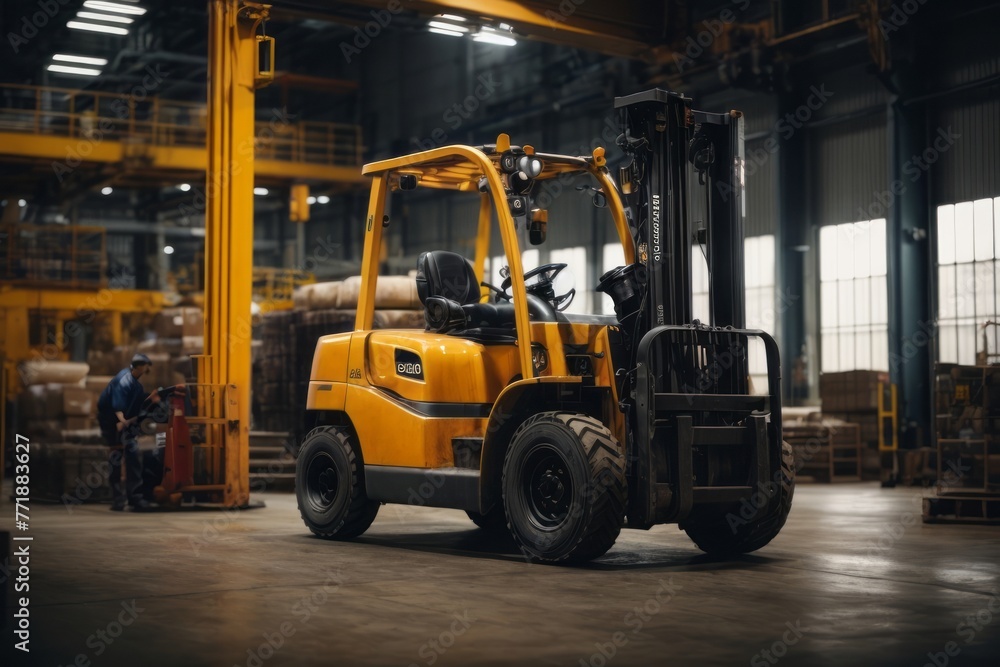 forklift lifting in industrial factory warehouse