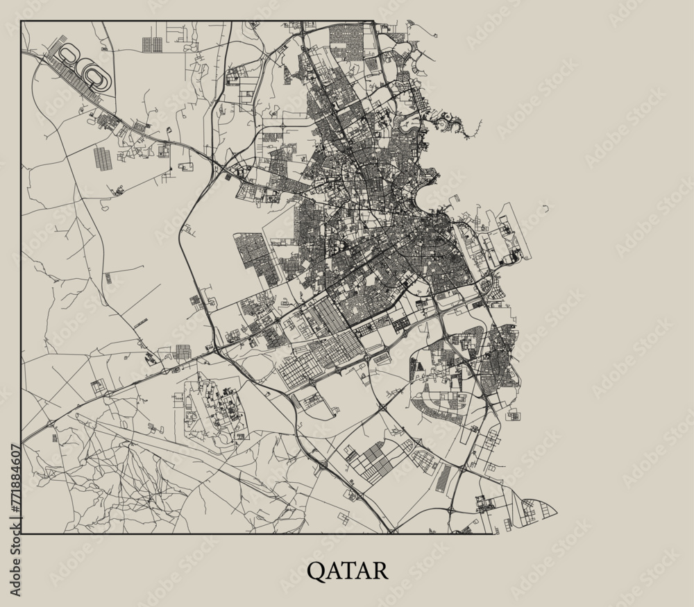 Qatar street map outline for poster.
