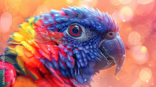  illustration of beautiful close up portrait of colorful parrot bird in nature, Generative ai photo