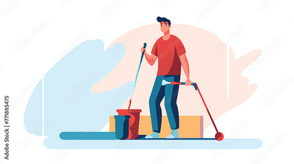 Male Coloring Wall with Paint Roller Vector 