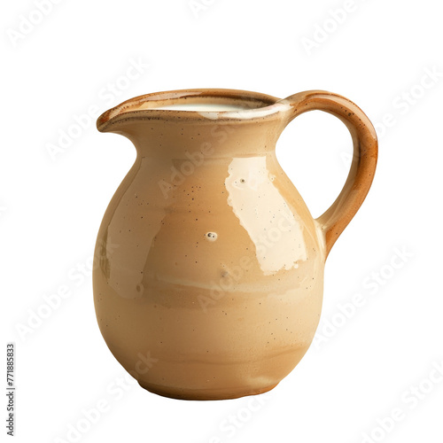 Brown pitcher with handle on transparent background, creative art vase in pottery