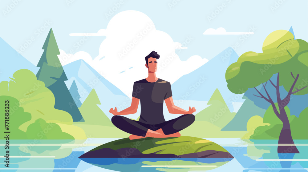 Man meditating on nature. Meditation practice 