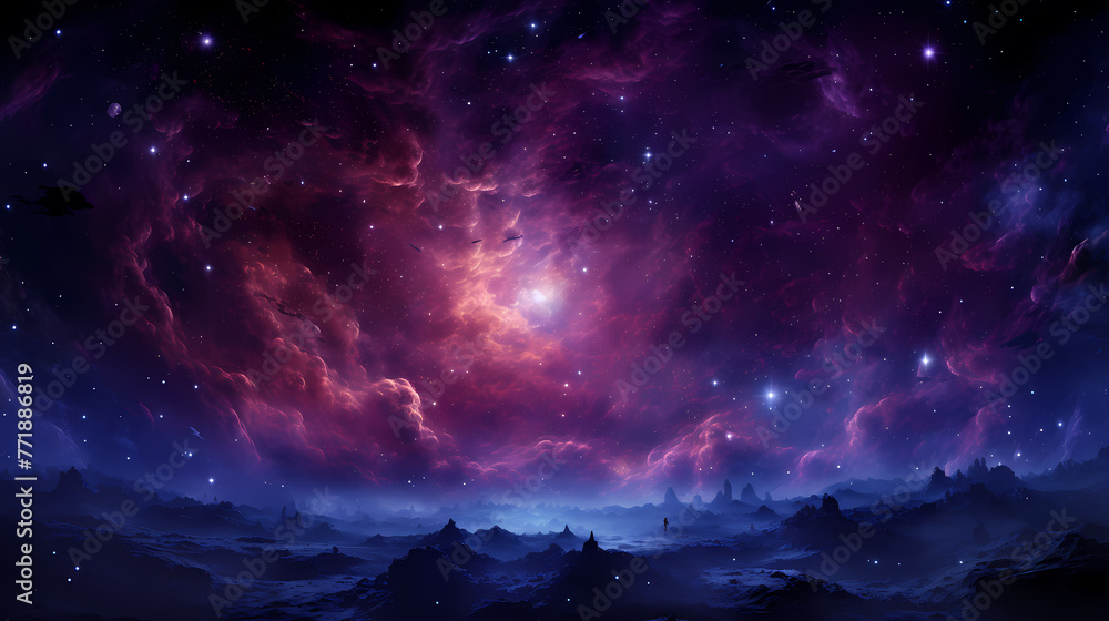 Purple blue nebula background - obrazy, fototapety, plakaty 