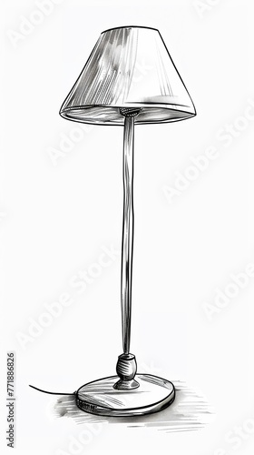 Black monoline handdrawn vector lamp, essential lighting item, simple illustration, isolated on white , clean sharp photo