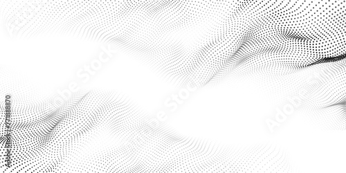 Flowing particles dots, wave pattern curve halftone shape isolated on transparent background. Vector background concept of modern technology, science. photo