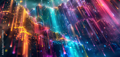 A cascade of bright, digital pixels pouring down a virtual cliff