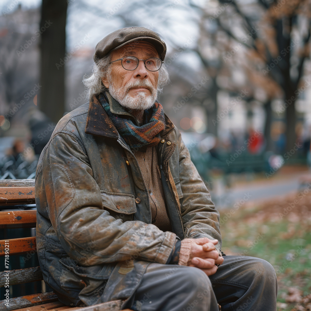An older man sits on a park bench An older man sits on a park bench