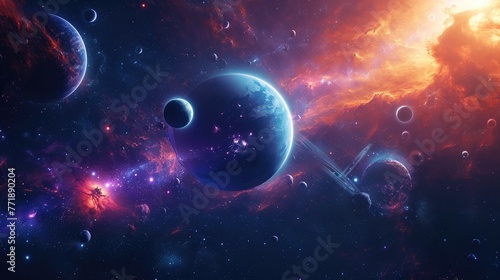 Space cosmic background with planets and colorful cosmic elements, A cosmic-themed background featuring planets and vibrant cosmic elements.