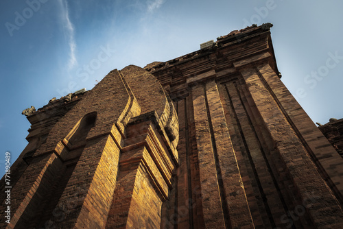 Ponagar or Thap Ba Po Nagar is a Cham temple tower near Nha Trang city in Vietnam. Vertical view of Ponagar temple. photo