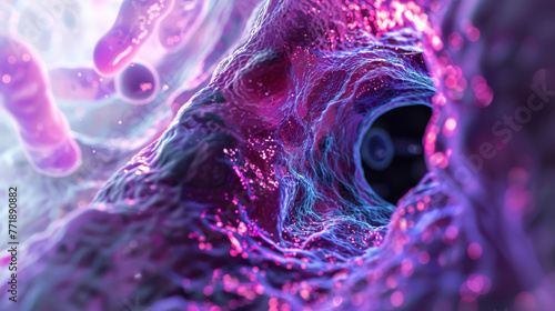 Conceptual image of Barrett's esophagus with cells transforming under a microscope photo