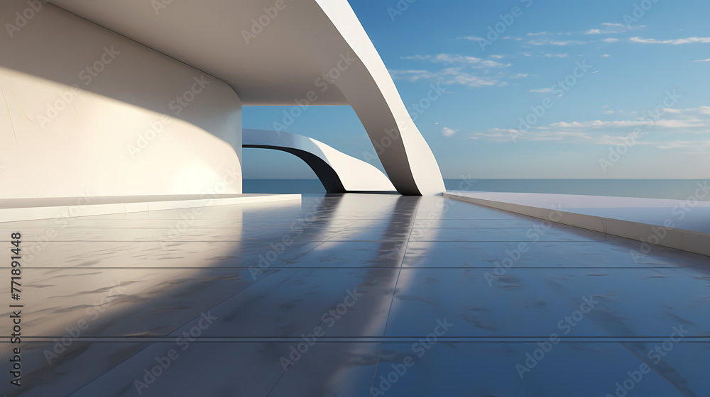 3D rendering futuristic building background with empty concrete floor 3D rendering futuristic building background with empty concrete floor