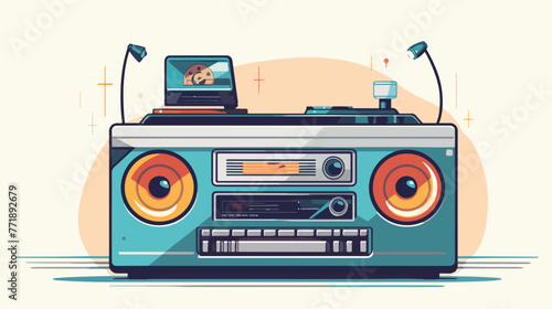 Old radio and vinyl music flat cartoon vactor illus photo