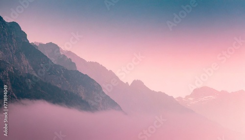 ピンクのモヤがかかった幻想的な山 photo