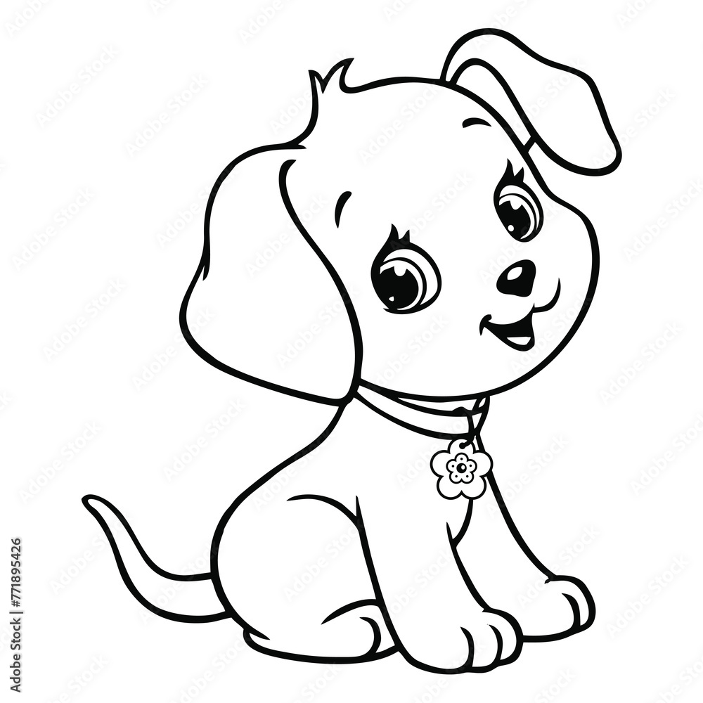 Fototapeta premium Kids coloring pages, cute dog character vector illustration