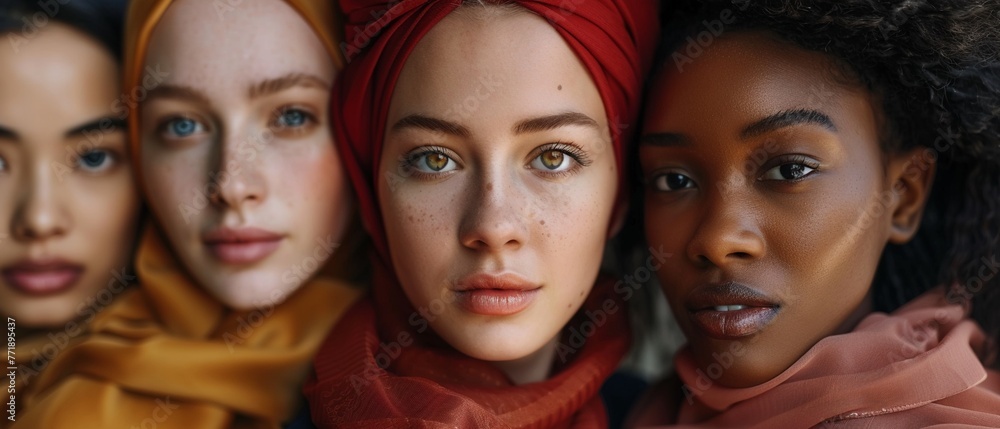 A Close-up of a multicultural group of young women showcasing beauty and diversity. A Close-up of a multicultural group of young women showcasing beauty and diversity.