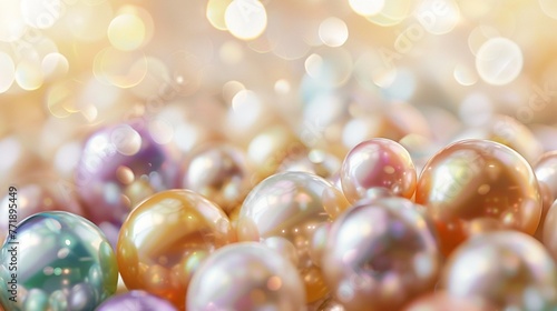 A close-up of multicolored pearls with a dreamy