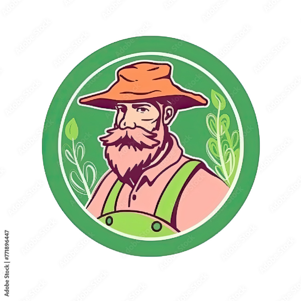 A logo of a farmer within a green circle A logo of a farmer within a green circle