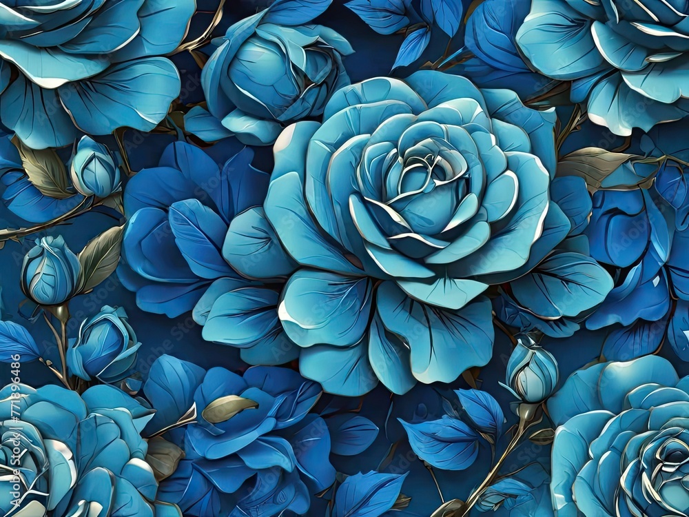 Seamless pattern blue rose with petals flowers Seamless pattern blue rose with petals flowers