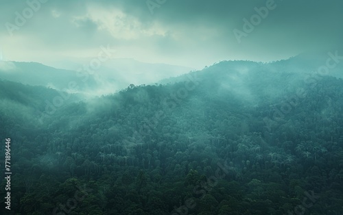 An aerial view of the forests, in an organic minimalism, green, and intricate texture style.