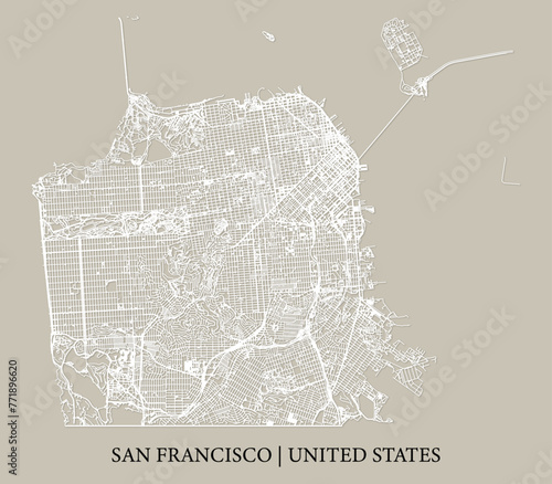 San Francisco (California, United States) street map outline for poster, paper cutting.