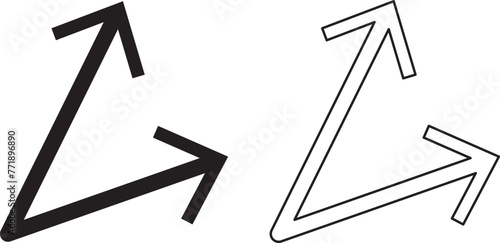 Black double arrow with loop in different directions. Alternate Route line and filled Symbols. Contour image on white. Line circular design for any purposes in eps 10.