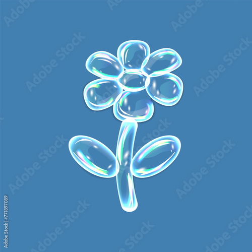 Soap bubbles, water drops in flower shape with shadows on blue background. Vector illustration with water drops. Vector illustration