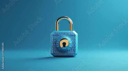 3d rendering of Fingerprint padlock on blue background.