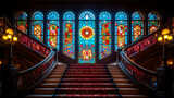 Staircase with stain glass windows - stylish design and decor 