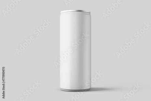 standing blank modern long slim glossy aluminum metal tin energy cola soda brand drink can beverage product package realistic mockup design template 3d render illustration isolated in front view