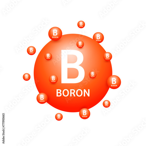 Red boron minerals on white background. Natural nutrients and vitamins essential by the body to help repair damaged organs. For advertising medical supplements design. 3D Vector EPS10.