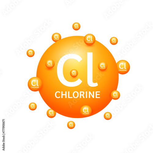 Orange chlorine minerals on white background. Natural nutrients and vitamins essential by the body to help repair damaged organs. For advertising medical supplements design. 3D Vector EPS10.