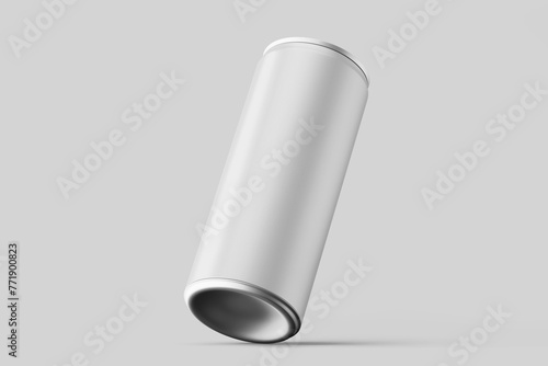 minimal long slim aluminum metal tin energy cola soda drink can beverage product brand packaging realistic mockup design template 3d render illustration isolated in leaning position front view