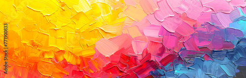Abstract summer sky acrylic paint brushstrokes texture. Pink, yellow, blue, purple colourful banner panorama , splash of color. Creative copy space for text header. 