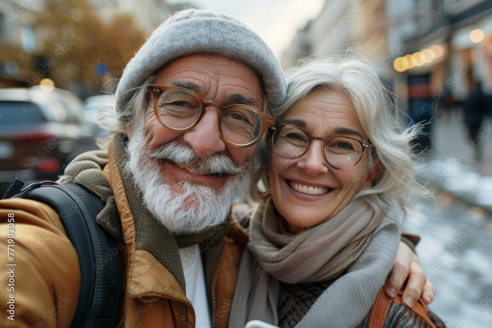 Wonderful sincere and cheerful pair of white-haired mature smiling people selfie on their mobile phones. Enjoy life. Pay attention to the health of the elderly
Wonderful sincere and cheerful pair of white-haired mature smiling people selfie on their mobile phones. Enjoy life. Pay attention to the health of the elderly
