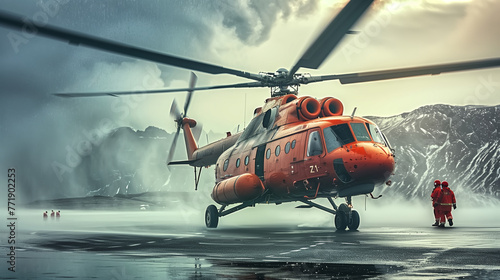 Landing rescue helicopter, Rescue, Emergency concept