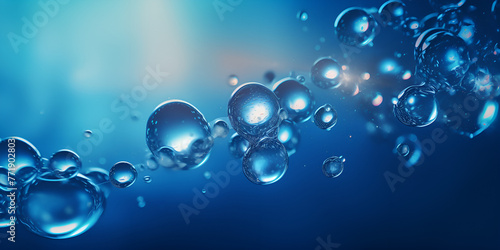 water drops on blue, A blue background with water drops and the words water on it, Blue glossy water bubble in underwater background Nature and abstract concept Generative AI