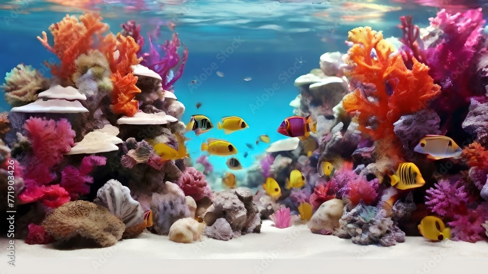 tropical fish swimming between vibrant coral reefs