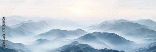 Scenic Landscape of mountain layers at foggy morning 