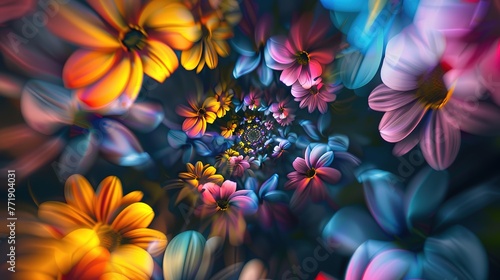 Spinning colored flowers background   Generative ai  