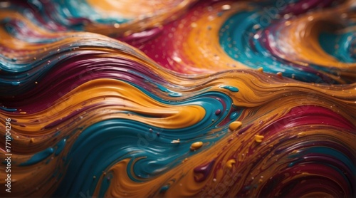 A close up of a colorful liquid flowing on top of each other. Generative AI.