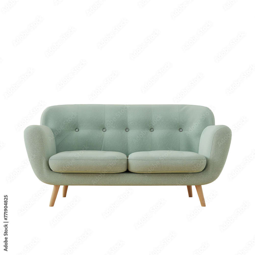 Woodenlegged green couch on transparent background, comfortable and stylish on a transparent background Woodenlegged green couch on transparent background, comfortable and stylish on a transparent background