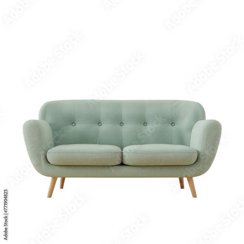 Woodenlegged green couch on transparent background, comfortable and stylish on a transparent background