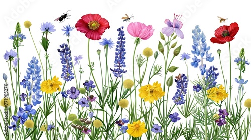 Detailed illustration with realistic wildflowers and medicinal herbs. Herbal plants. ,Generative ai,  photo