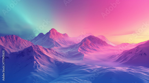 Landscape of scenic layers of snow mountains in northern with colorful aurora in the night sky #771905631