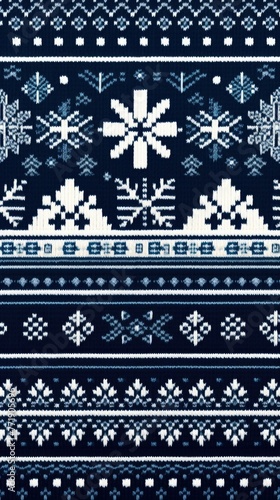 A blue and white pattern with snowflakes. Generative AI.