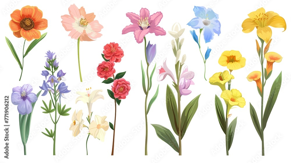 Set of colorful seasonal blooms ,Generative ai, Set of colorful seasonal blooms ,Generative ai,