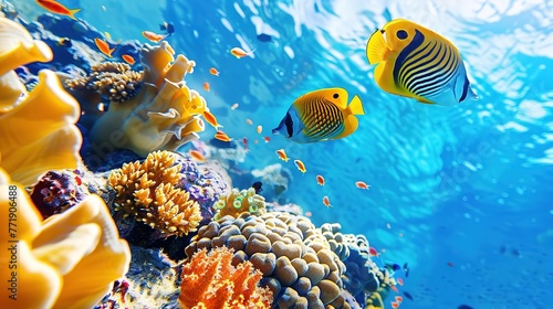 Tropical fishes on a beautiful coral garden in Red Sea , Generative ai,  photo