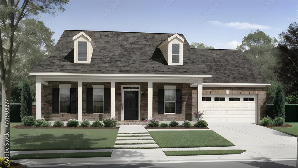 An ai generated image depicting clearly the front of a house An ai generated image depicting clearly the front of a house